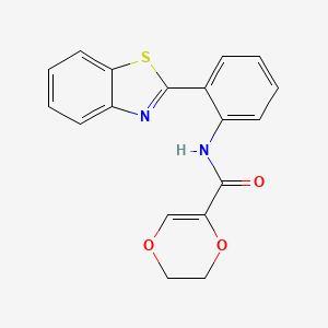 molecular formula C18H14N2O3S B2774702 N-[2-(1,3-benzothiazol-2-yl)phenyl]-5,6-dihydro-1,4-dioxine-2-carboxamide CAS No. 864938-11-4