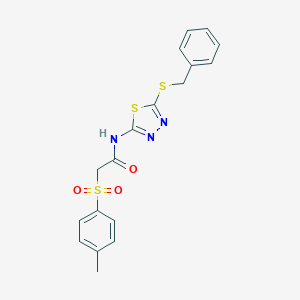 molecular formula C18H17N3O3S3 B277475 N-[5-(benzylsulfanyl)-1,3,4-thiadiazol-2-yl]-2-[(4-methylphenyl)sulfonyl]acetamide 