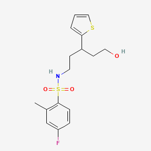 4-fluoro-N-(5-hydroxy-3-(thiophen-2-yl)pentyl)-2-methylbenzenesulfonamide