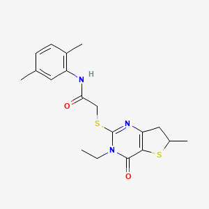 molecular formula C19H23N3O2S2 B2774789 N-(2,5-dimethylphenyl)-2-({3-ethyl-6-methyl-4-oxo-3H,4H,6H,7H-thieno[3,2-d]pyrimidin-2-yl}sulfanyl)acetamide CAS No. 851409-40-0