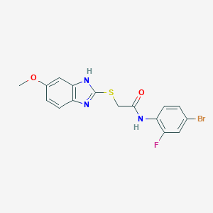 molecular formula C16H13BrFN3O2S B277484 N-(4-bromo-2-fluorophenyl)-2-[(5-methoxy-1H-benzimidazol-2-yl)sulfanyl]acetamide 