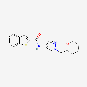 molecular formula C18H19N3O2S B2774849 N-{1-[(oxan-2-yl)methyl]-1H-pyrazol-4-yl}-1-benzothiophene-2-carboxamide CAS No. 2034374-32-6