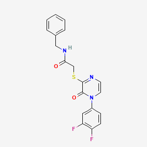 molecular formula C19H15F2N3O2S B2774926 N-benzyl-2-{[4-(3,4-difluorophenyl)-3-oxo-3,4-dihydropyrazin-2-yl]sulfanyl}acetamide CAS No. 899759-72-9
