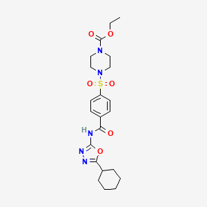 molecular formula C22H29N5O6S B2774979 ethyl 4-{4-[(5-cyclohexyl-1,3,4-oxadiazol-2-yl)carbamoyl]benzenesulfonyl}piperazine-1-carboxylate CAS No. 921139-57-3