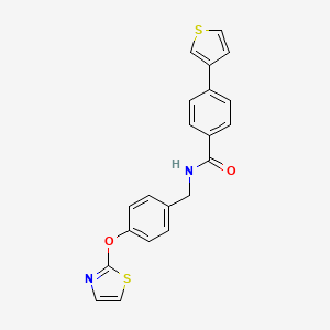molecular formula C21H16N2O2S2 B2774989 N-(4-(thiazol-2-yloxy)benzyl)-4-(thiophen-3-yl)benzamide CAS No. 2034318-43-7