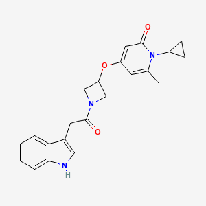 molecular formula C22H23N3O3 B2774997 4-((1-(2-(1H-indol-3-yl)acetyl)azetidin-3-yl)oxy)-1-cyclopropyl-6-methylpyridin-2(1H)-one CAS No. 2034388-09-3