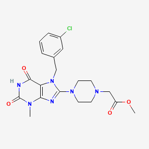 molecular formula C20H23ClN6O4 B2775097 methyl 2-(4-{7-[(3-chlorophenyl)methyl]-3-methyl-2,6-dioxo-2,3,6,7-tetrahydro-1H-purin-8-yl}piperazin-1-yl)acetate CAS No. 895834-13-6