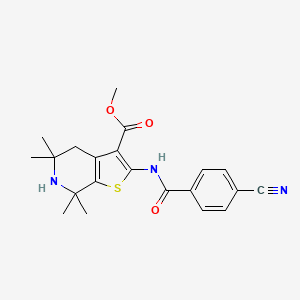 molecular formula C21H23N3O3S B2775105 methyl 2-(4-cyanobenzamido)-5,5,7,7-tetramethyl-4H,5H,6H,7H-thieno[2,3-c]pyridine-3-carboxylate CAS No. 887900-36-9