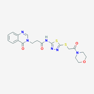 molecular formula C19H20N6O4S2 B277514 N-(5-{[2-(morpholin-4-yl)-2-oxoethyl]sulfanyl}-1,3,4-thiadiazol-2-yl)-3-(4-oxoquinazolin-3(4H)-yl)propanamide 