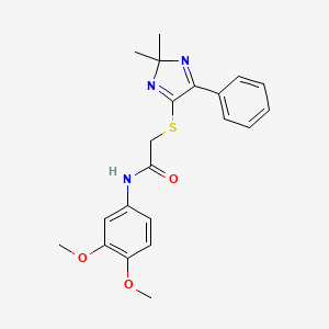 molecular formula C21H23N3O3S B2775162 N-(3,4-dimethoxyphenyl)-2-((2,2-dimethyl-5-phenyl-2H-imidazol-4-yl)thio)acetamide CAS No. 899905-03-4
