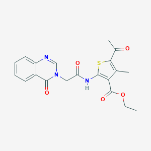 molecular formula C20H19N3O5S B277518 ethyl 5-acetyl-4-methyl-2-{[(4-oxoquinazolin-3(4H)-yl)acetyl]amino}thiophene-3-carboxylate 