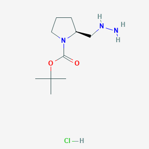 molecular formula C10H22ClN3O2 B2775198 tert-butyl (2S)-2-(hydrazinylmethyl)pyrrolidine-1-carboxylate hydrochloride CAS No. 2411179-42-3