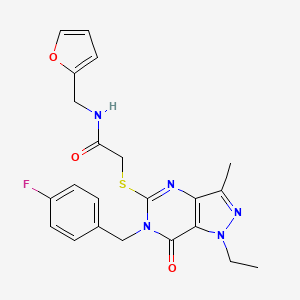 molecular formula C22H22FN5O3S B2775223 2-({1-ethyl-6-[(4-fluorophenyl)methyl]-3-methyl-7-oxo-1H,6H,7H-pyrazolo[4,3-d]pyrimidin-5-yl}sulfanyl)-N-[(furan-2-yl)methyl]acetamide CAS No. 1359174-03-0