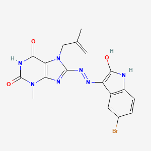 B2775279 8-[(2E)-2-(5-bromo-2-oxo-1,2-dihydro-3H-indol-3-ylidene)hydrazinyl]-6-hydroxy-3-methyl-7-(2-methylprop-2-en-1-yl)-3,7-dihydro-2H-purin-2-one CAS No. 372184-52-6