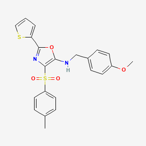 molecular formula C22H20N2O4S2 B2775300 N-[(4-methoxyphenyl)methyl]-4-(4-methylbenzenesulfonyl)-2-(thiophen-2-yl)-1,3-oxazol-5-amine CAS No. 627833-85-6
