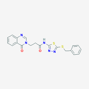 molecular formula C20H17N5O2S2 B277532 N-[5-(benzylsulfanyl)-1,3,4-thiadiazol-2-yl]-3-(4-oxo-3(4H)-quinazolinyl)propanamide 