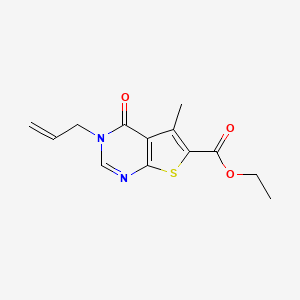 molecular formula C13H14N2O3S B2775340 ethyl 5-methyl-4-oxo-3-(prop-2-en-1-yl)-3H,4H-thieno[2,3-d]pyrimidine-6-carboxylate CAS No. 433698-29-4