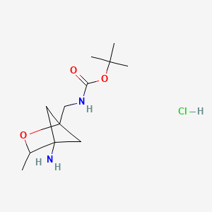 molecular formula C12H23ClN2O3 B2775370 Tert-butyl N-[(4-amino-3-methyl-2-oxabicyclo[2.1.1]hexan-1-yl)methyl]carbamate;hydrochloride CAS No. 2248266-39-7