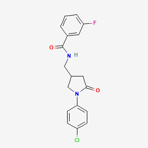 molecular formula C18H16ClFN2O2 B2775501 N-{[1-(4-chlorophenyl)-5-oxopyrrolidin-3-yl]methyl}-3-fluorobenzamide CAS No. 954598-18-6