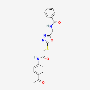 molecular formula C20H18N4O4S B2775510 N-{[5-({[(4-acetylphenyl)carbamoyl]methyl}sulfanyl)-1,3,4-oxadiazol-2-yl]methyl}benzamide CAS No. 904270-58-2