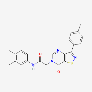 molecular formula C22H20N4O2S B2775516 N-(3,4-dimethylphenyl)-2-[3-(4-methylphenyl)-7-oxo-6H,7H-[1,2]thiazolo[4,5-d]pyrimidin-6-yl]acetamide CAS No. 1112428-36-0