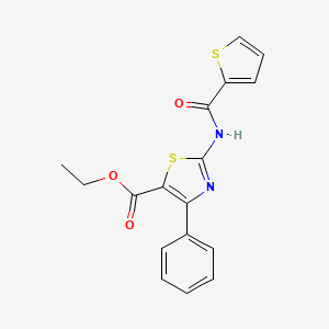 molecular formula C17H14N2O3S2 B2775523 Ethyl 4-phenyl-2-(thiophene-2-carboxamido)thiazole-5-carboxylate CAS No. 312929-40-1