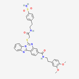 molecular formula C35H34N6O6S2 B2775529 N-(3,4-dimethoxyphenethyl)-6-((2-oxo-2-((4-sulfamoylphenethyl)amino)ethyl)thio)benzo[4,5]imidazo[1,2-c]quinazoline-3-carboxamide CAS No. 443670-88-0