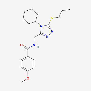 molecular formula C20H28N4O2S B2775532 N-((4-cyclohexyl-5-(propylthio)-4H-1,2,4-triazol-3-yl)methyl)-4-methoxybenzamide CAS No. 476448-40-5