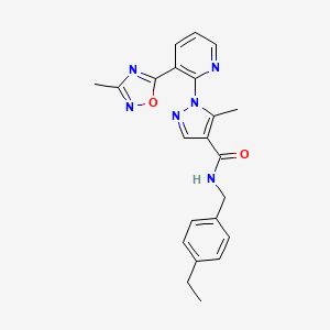 molecular formula C22H22N6O2 B2775537 N-[(4-ethylphenyl)methyl]-5-methyl-1-[3-(3-methyl-1,2,4-oxadiazol-5-yl)pyridin-2-yl]-1H-pyrazole-4-carboxamide CAS No. 1251562-66-9