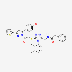 molecular formula C35H34N6O3S2 B2775604 N-{[4-(2,3-dimethylphenyl)-5-({2-[5-(4-methoxyphenyl)-3-(thiophen-2-yl)-4,5-dihydro-1H-pyrazol-1-yl]-2-oxoethyl}sulfanyl)-4H-1,2,4-triazol-3-yl]methyl}-2-phenylacetamide CAS No. 362505-75-7