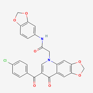 molecular formula C26H17ClN2O7 B2775617 N-(2H-1,3-benzodioxol-5-yl)-2-[7-(4-chlorobenzoyl)-8-oxo-2H,5H,8H-[1,3]dioxolo[4,5-g]quinolin-5-yl]acetamide CAS No. 872198-65-7