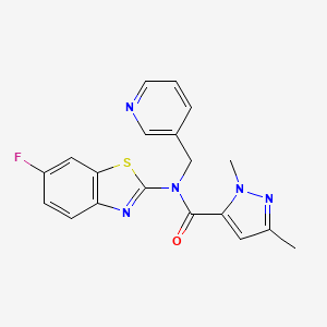 molecular formula C19H16FN5OS B2775627 N-(6-fluoro-1,3-benzothiazol-2-yl)-1,3-dimethyl-N-[(pyridin-3-yl)methyl]-1H-pyrazole-5-carboxamide CAS No. 1013785-41-5