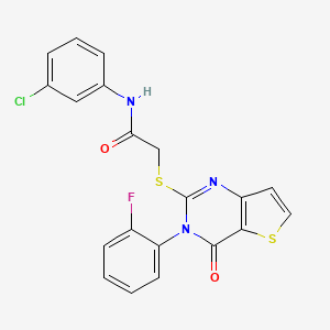 molecular formula C20H13ClFN3O2S2 B2775630 N-(3-chlorophenyl)-2-{[3-(2-fluorophenyl)-4-oxo-3,4-dihydrothieno[3,2-d]pyrimidin-2-yl]sulfanyl}acetamide CAS No. 1260904-27-5