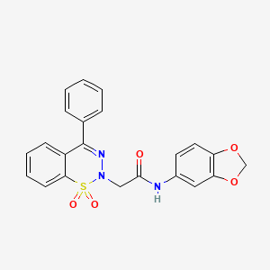 molecular formula C22H17N3O5S B2775649 N-(benzo[d][1,3]dioxol-5-yl)-2-(1,1-dioxido-4-phenyl-2H-benzo[e][1,2,3]thiadiazin-2-yl)acetamide CAS No. 1031669-49-4