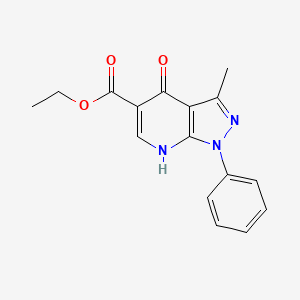 molecular formula C16H15N3O3 B2775721 ethyl 3-methyl-4-oxo-1-phenyl-4,7-dihydro-1H-pyrazolo[3,4-b]pyridine-5-carboxylate CAS No. 110299-43-9