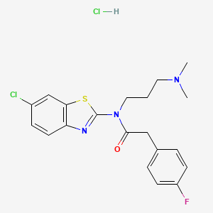 molecular formula C20H22Cl2FN3OS B2775748 N-(6-CHLORO-1,3-BENZOTHIAZOL-2-YL)-N-[3-(DIMETHYLAMINO)PROPYL]-2-(4-FLUOROPHENYL)ACETAMIDE HYDROCHLORIDE CAS No. 1216863-43-2