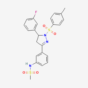 molecular formula C23H22FN3O4S2 B2775759 N-(3-(5-(3-fluorophenyl)-1-tosyl-4,5-dihydro-1H-pyrazol-3-yl)phenyl)methanesulfonamide CAS No. 851782-45-1
