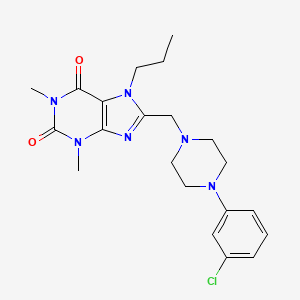 molecular formula C21H27ClN6O2 B2775791 8-{[4-(3-chlorophenyl)piperazin-1-yl]methyl}-1,3-dimethyl-7-propyl-2,3,6,7-tetrahydro-1H-purine-2,6-dione CAS No. 851937-51-4