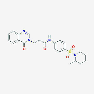 molecular formula C23H26N4O4S B277582 N-{4-[(2-methylpiperidin-1-yl)sulfonyl]phenyl}-3-(4-oxoquinazolin-3(4H)-yl)propanamide 
