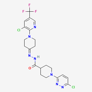 molecular formula C21H22Cl2F3N7O B2775830 1-(6-Chloro-3-pyridazinyl)-N'-(1-(3-chloro-5-(trifluoromethyl)-2-pyridinyl)-4-piperidinylidene)-4-piperidinecarbohydrazide CAS No. 338413-83-5