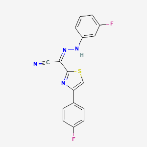 molecular formula C17H10F2N4S B2775929 (Z)-N'-(3-fluorophenyl)-4-(4-fluorophenyl)thiazole-2-carbohydrazonoyl cyanide CAS No. 477190-92-4