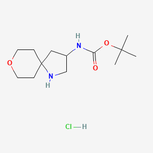 molecular formula C13H25ClN2O3 B2775943 tert-Butyl (8-oxa-1-azaspiro[4.5]decan-3-yl)carbamate hydrochloride CAS No. 2219371-52-3
