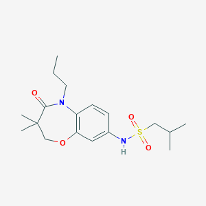 molecular formula C18H28N2O4S B2775993 N-(3,3-dimethyl-4-oxo-5-propyl-2,3,4,5-tetrahydro-1,5-benzoxazepin-8-yl)-2-methylpropane-1-sulfonamide CAS No. 922124-38-7