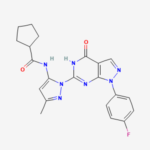 N-(1-(1-(4-fluorophenyl)-4-oxo-4,5-dihydro-1H-pyrazolo[3,4-d]pyrimidin-6-yl)-3-methyl-1H-pyrazol-5-yl)cyclopentanecarboxamide