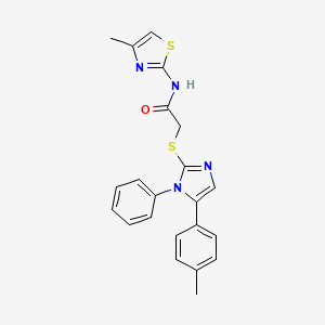 molecular formula C22H20N4OS2 B2776054 N-(4-methylthiazol-2-yl)-2-((1-phenyl-5-(p-tolyl)-1H-imidazol-2-yl)thio)acetamide CAS No. 1207037-50-0