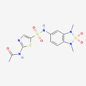 molecular formula C13H15N5O5S3 B2776120 N-(5-(N-(1,3-dimethyl-2,2-dioxido-1,3-dihydrobenzo[c][1,2,5]thiadiazol-5-yl)sulfamoyl)thiazol-2-yl)acetamide CAS No. 2034541-10-9