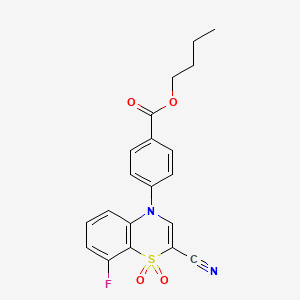 molecular formula C20H17FN2O4S B2776165 butyl 4-(2-cyano-8-fluoro-1,1-dioxido-4H-benzo[b][1,4]thiazin-4-yl)benzoate CAS No. 1226442-87-0