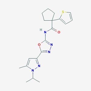 molecular formula C19H23N5O2S B2776215 N-(5-(1-isopropyl-5-methyl-1H-pyrazol-3-yl)-1,3,4-oxadiazol-2-yl)-1-(thiophen-2-yl)cyclopentanecarboxamide CAS No. 1334373-06-6