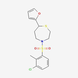 molecular formula C16H18ClNO3S2 B2776248 4-((3-Chloro-2-methylphenyl)sulfonyl)-7-(furan-2-yl)-1,4-thiazepane CAS No. 1705872-49-6