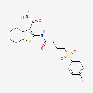 molecular formula C19H21FN2O4S2 B2776254 2-(4-((4-Fluorophenyl)sulfonyl)butanamido)-4,5,6,7-tetrahydrobenzo[b]thiophene-3-carboxamide CAS No. 923093-68-9